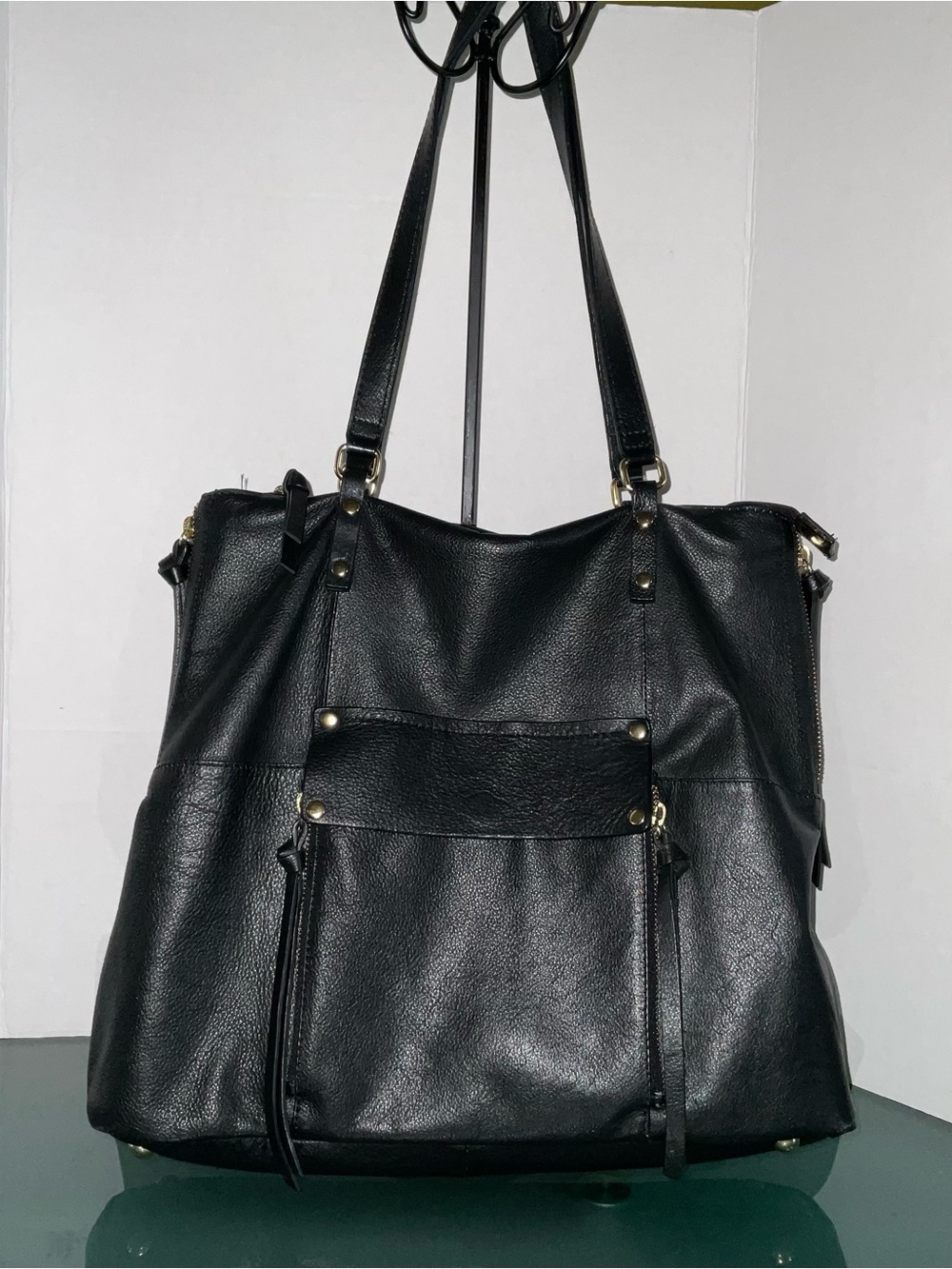 KOOBA BLACK PEBBLED LEATHER 2 STRAP SHOULDER BAG FRONT POCKET - VERY GOOD - Picture 9 of 14